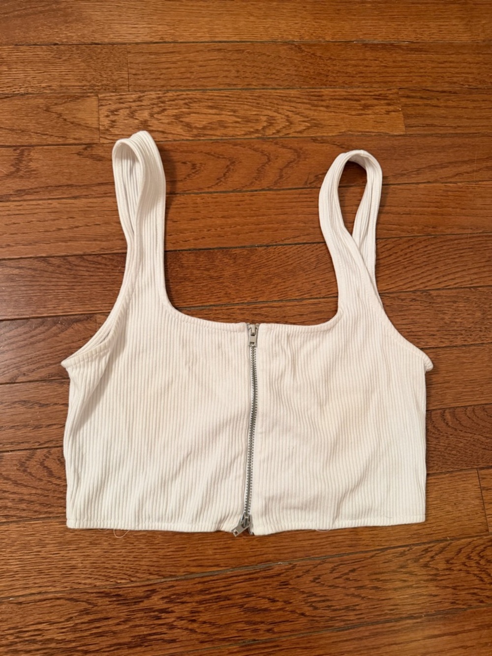 Zara White Ribbed Zip-Front Crop Tank